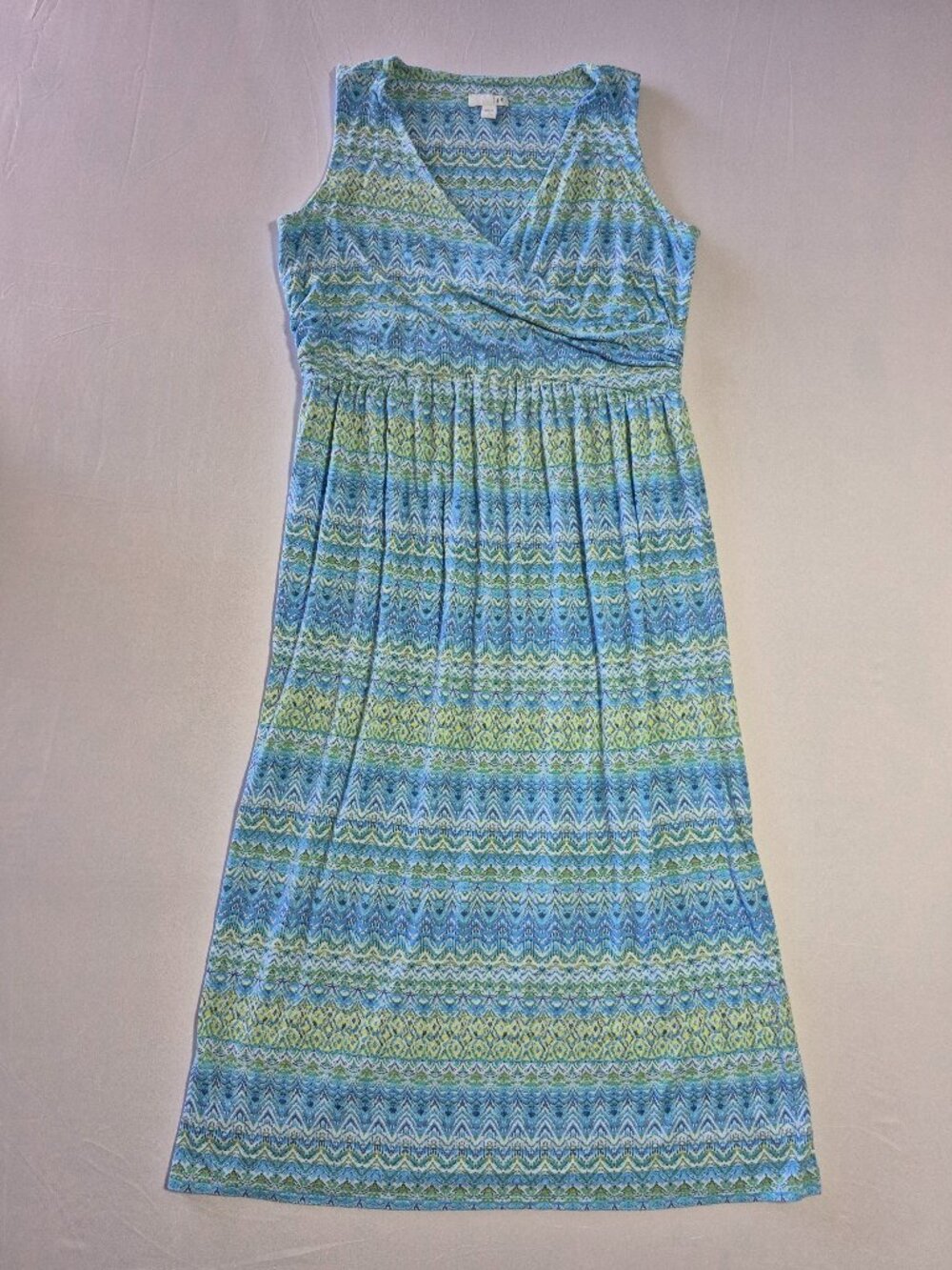 J Jill Aegean Island Maxi Dress Ikat Surplice Neck Sleeveless Size M Petite PM